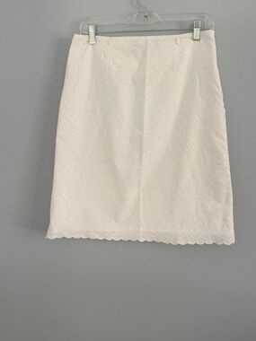 Simons White Eyelet Pencil Skirt with Scalloped Hem